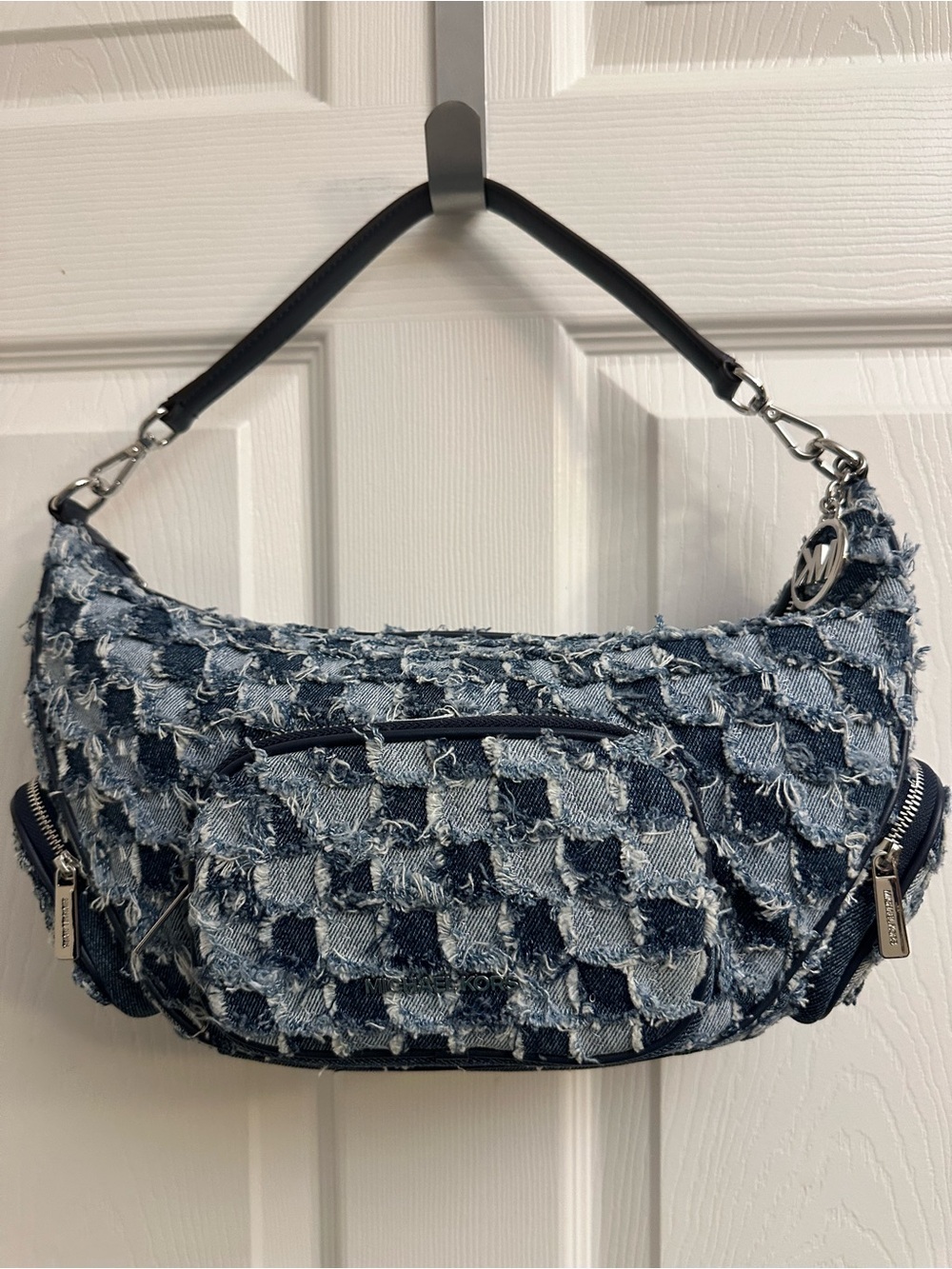 Michael Kors Denim Patchwork Shoulder Bag in Blue and Navy